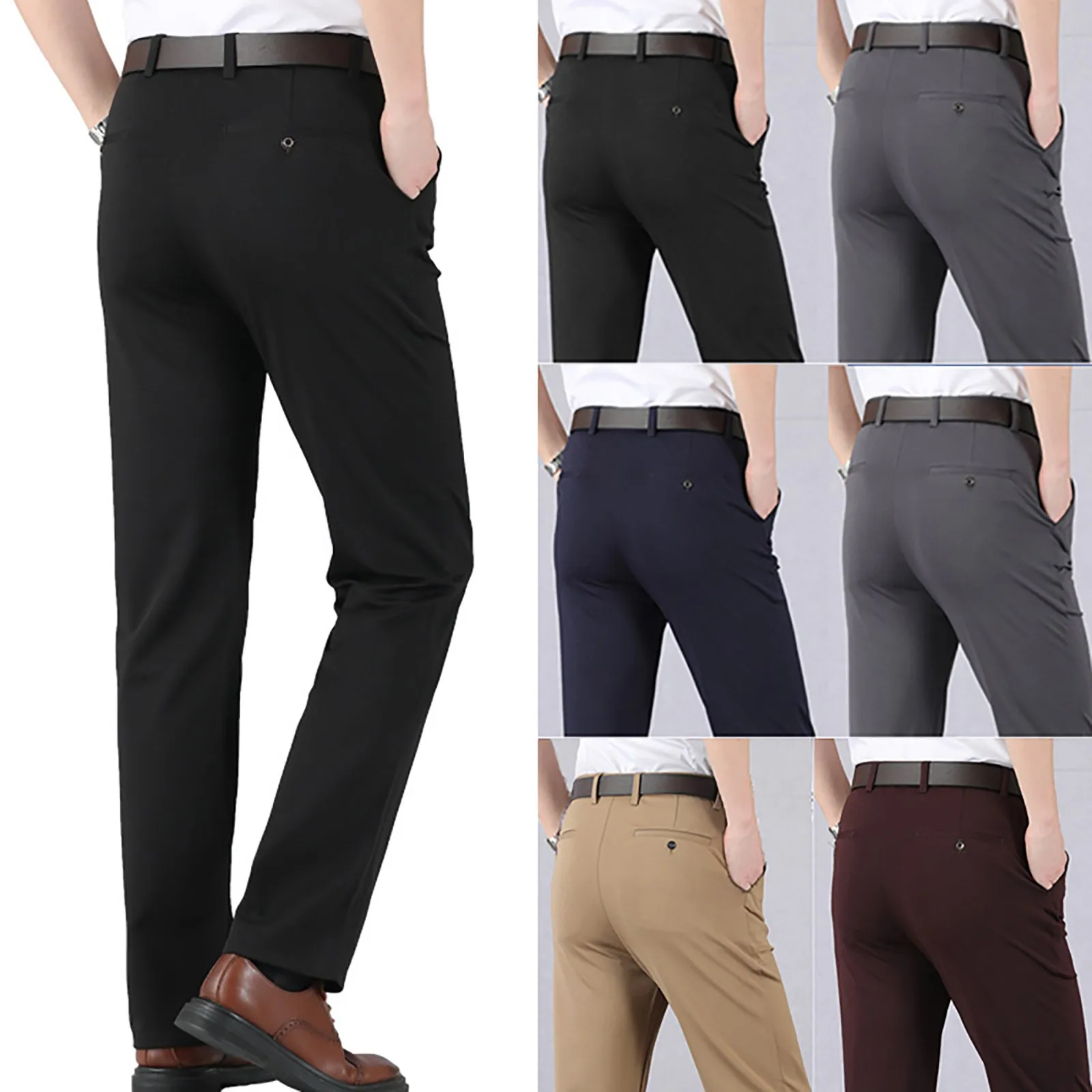 

Men's Thin Trousers Solid Color High Waist Elastic Casual Business Pants High Quality Temperament Comfy Pants Fast Free Shipping
