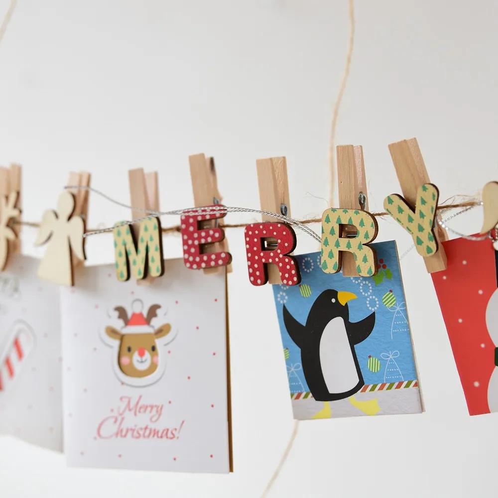 Мини прищепки для фотографий из натурального дерева рождественские буквы
