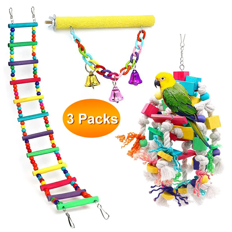 

Household Pet Toy Parrots Toys 3 Packs Climbing Ladder Color Building Block And Stick Suitable For Budgie Parakeet Cockatiels