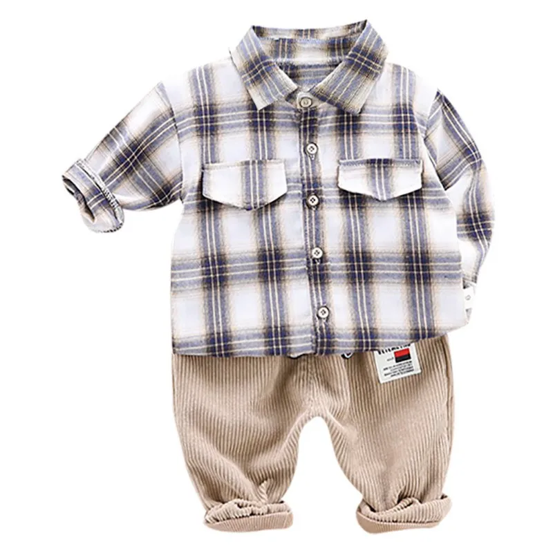 

Baby Boy Fashion Clothing Set Casual Kid Suits Autumn Spring Children Clothes Boy Classic Plaid Shirt Leisure Pants Outfits
