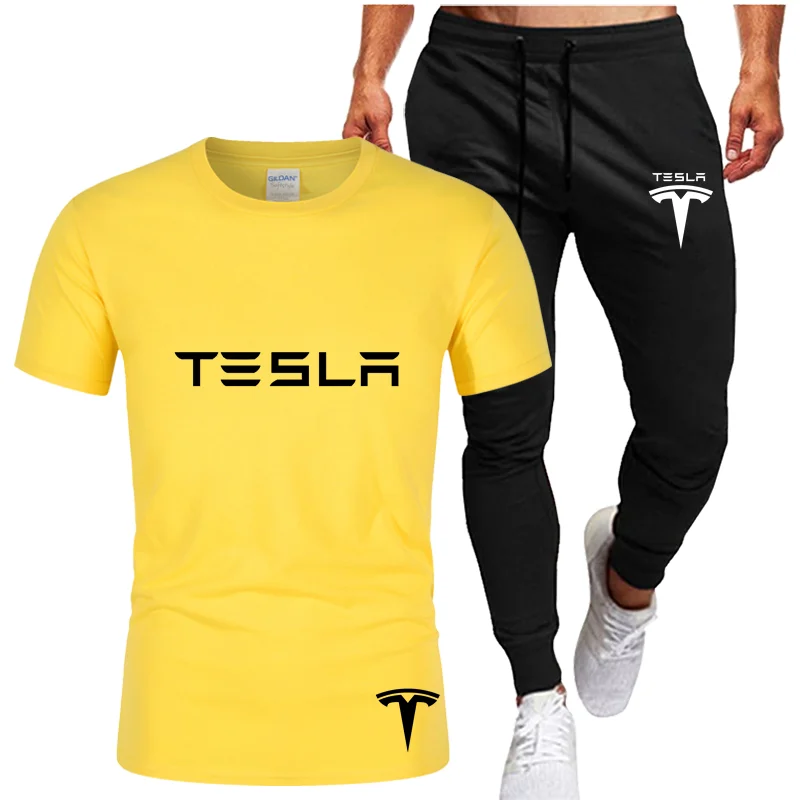 

Men's Casual Tracksuit Summer Clothes Sportswear Two Piece Set T Shirt Brand Track Clothing Male Sweatsuit Sports Suits S-2XL