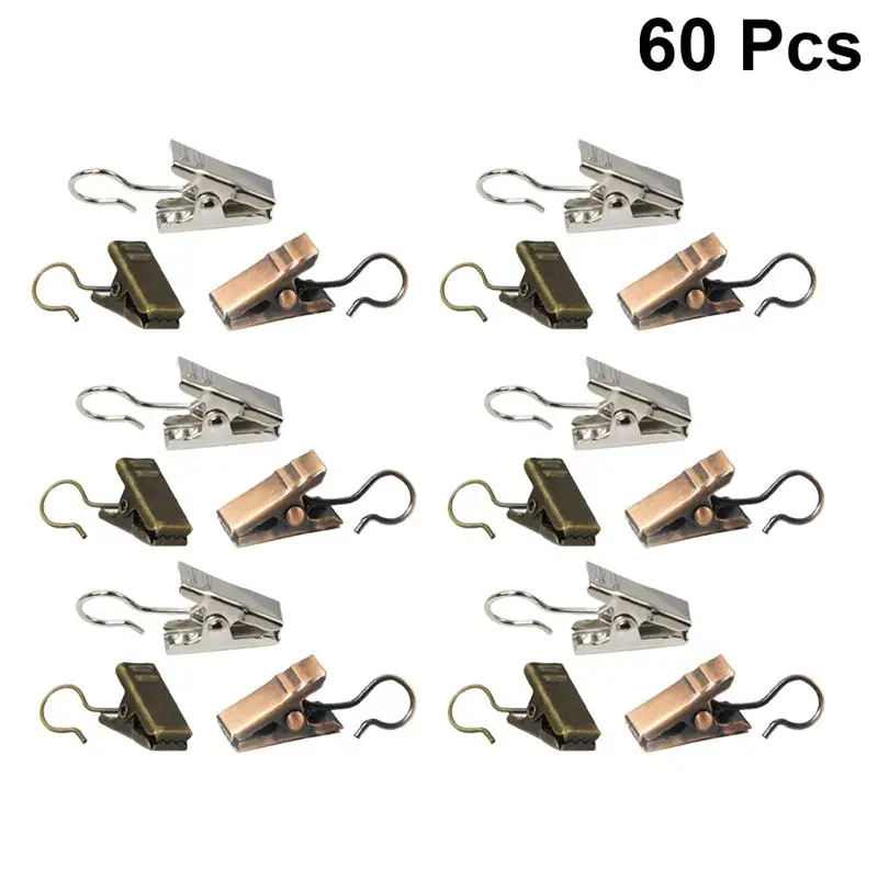 60 шт. из нержавеющей стали зажим для лампы занавес крюк душа фото (никель +