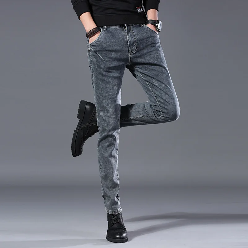 

2021 men's winter new dark gray jeans youth casual fashion slim jeans