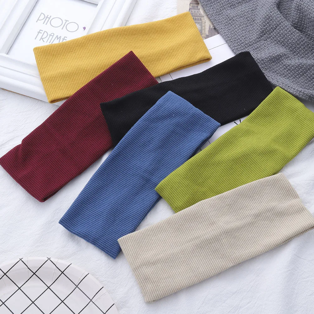 

Headband Solid Color Wide Turban Twist Absorbent Knitted Cotton Hairband Hair Accessories Colorful Yoga Exercise Headwrap Women