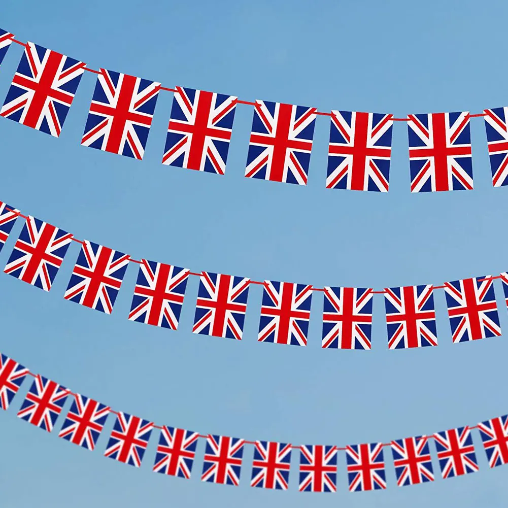 

30PCS 10m British Bunting Banner 2021 European Football Championship String Hanging Flags Decor United Kingdom Uk National Flag