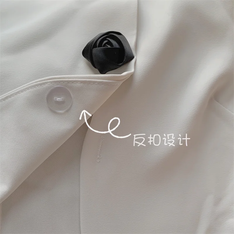 

Women Blazer Rose Flower Three-Dimensional Button Office Ladies Suit Jacket Summer Single-breasted Short Cropped Tops