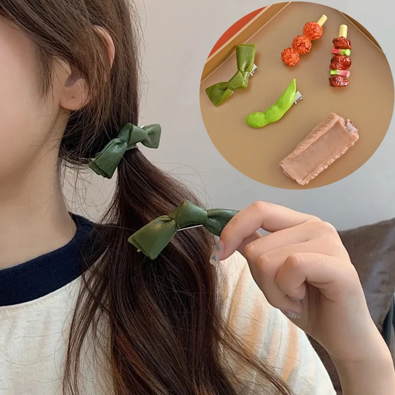 Women Imitation Food Hairpin Pork Rods Hair Accessories Edamame Ribs Kelp Chips BBQ Clips | Красота и здоровье