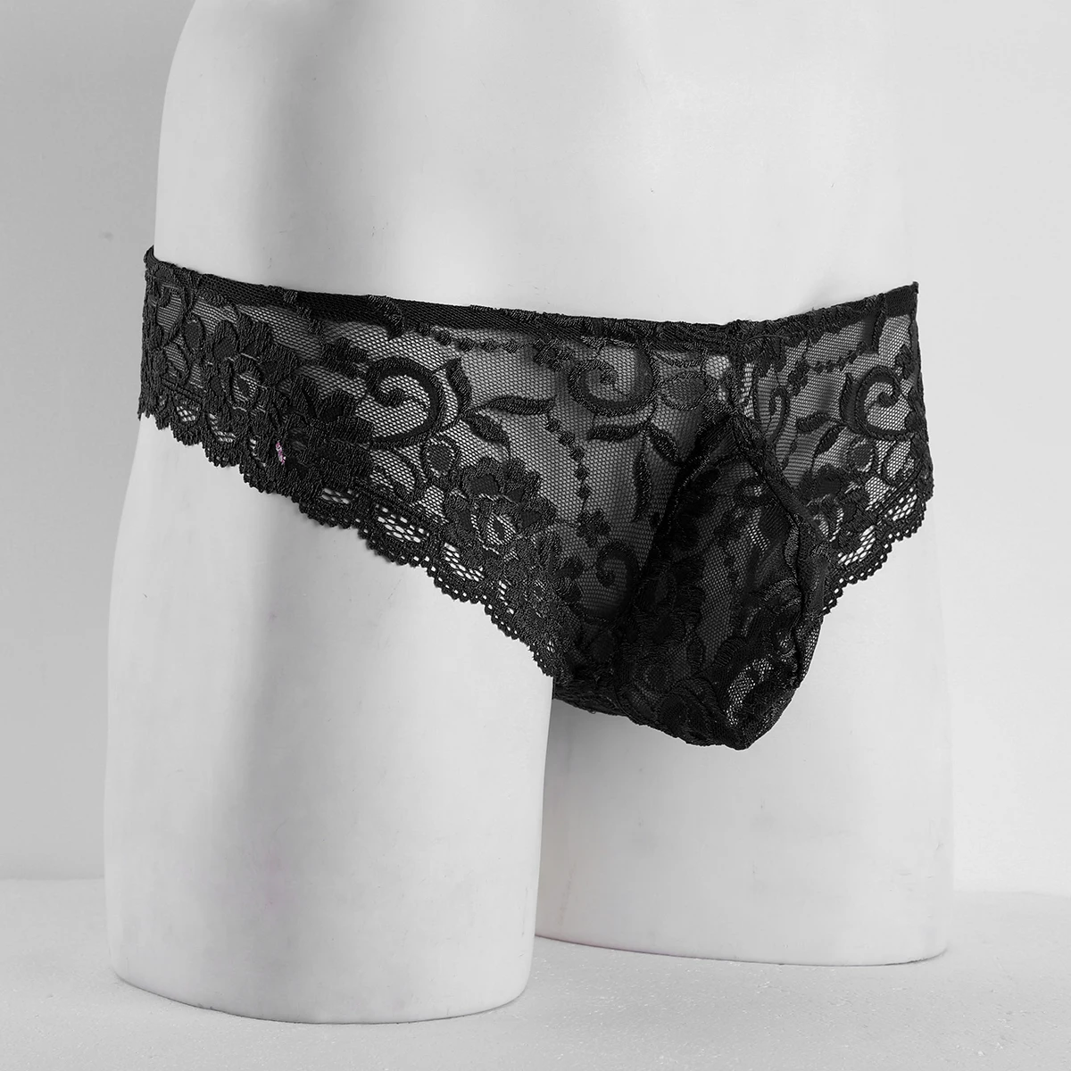 Трусы Стринги мужские сетчатые кружевные с мешочком низкой посадкой |