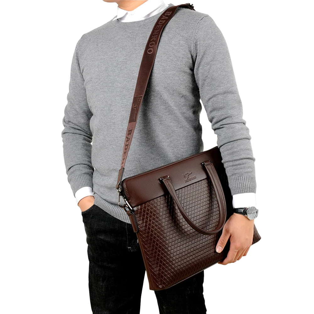 

High Quality PU Leather Men's Briefcases Waterproof Portfolio Business Briefcases Portable Male Messenger Bag 14 Inch Laptop Bag