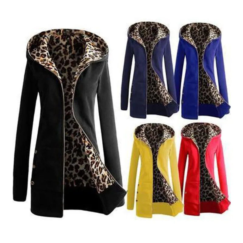 

Long Sleeve Leopard Hooded Women Jacket Coat 2020 Winter Fashion Clothing Female Windbreaker Cardigans Outwear Slim Sweatshirt