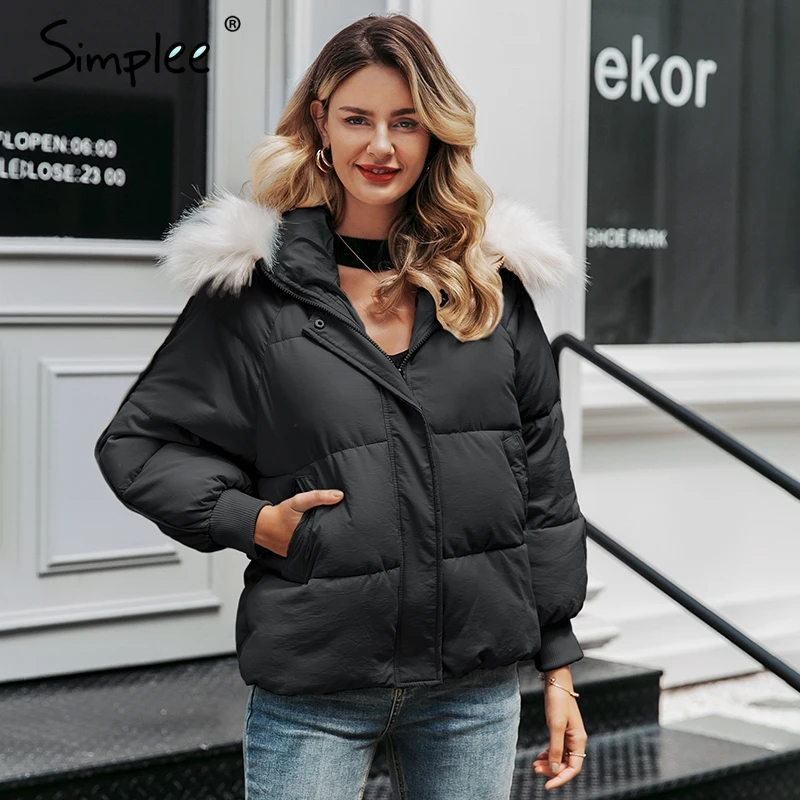 Simplee женская верхняя одежда с капюшономс длинным рукавом меховой воротник