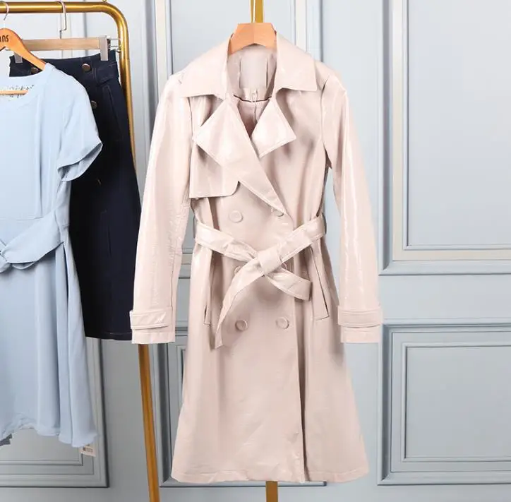

Fashion New Pu Leather Coat Ladies Long-Sleeved Coat Women Long Jacket 2021