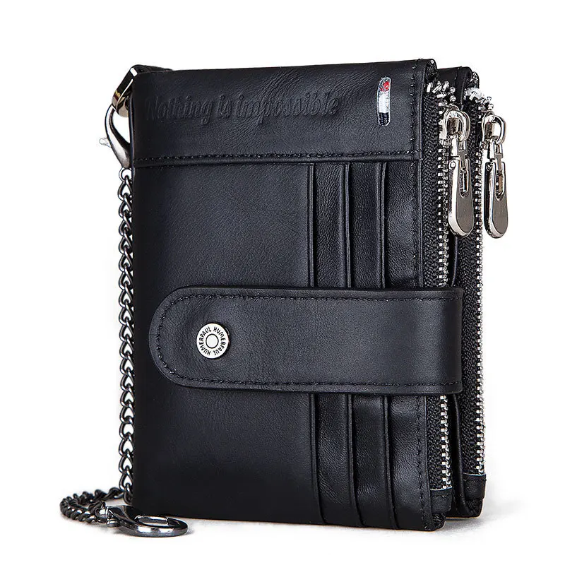 RFID Men's Double Zipper Leather Wallet 2020 New Anti-theft Brush Wallet Multi-card Crazy Horse Leather Coin Purse