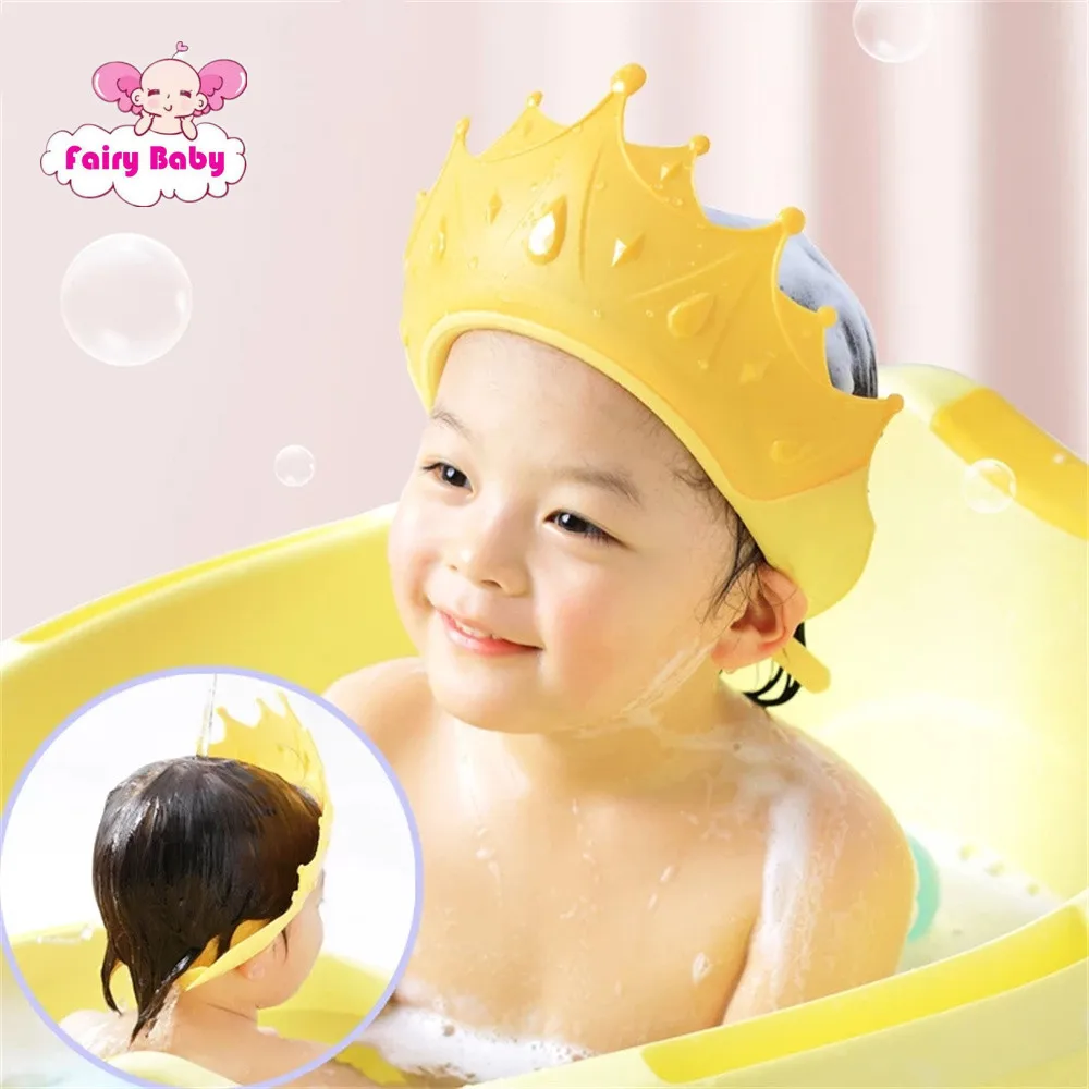 

Crown Adjustable Baby Shower Cap Shampoo Bath Wash Hair Shield Hat Protect Children Waterproof Prevent Water Into Ear for Kids