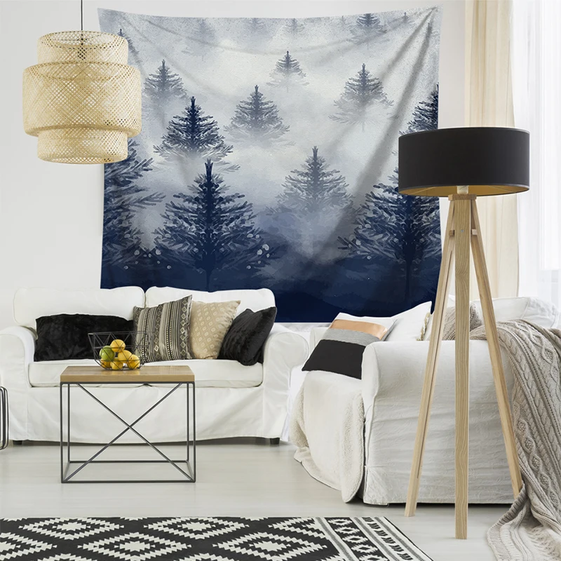 Пейзаж лесной Декор пляжная чернильная Живопись Настенный Ковер домашний декор