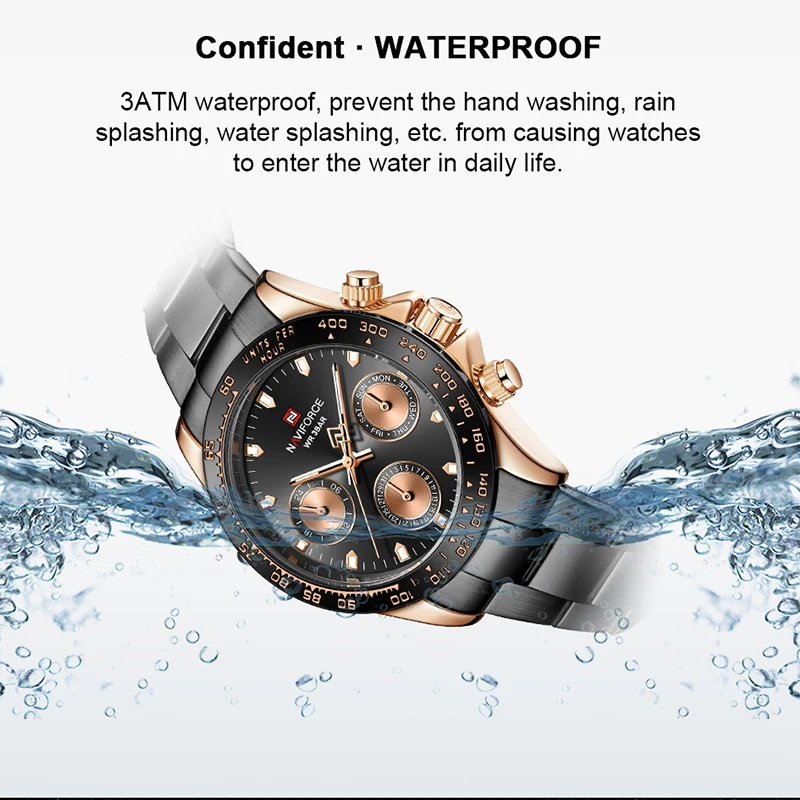

NAVIFORCE Top Brand Luxury Watch For Men Casual Fashion Calendar Waterproof Luminous Week Display Stainless Steel Wristwatch Men