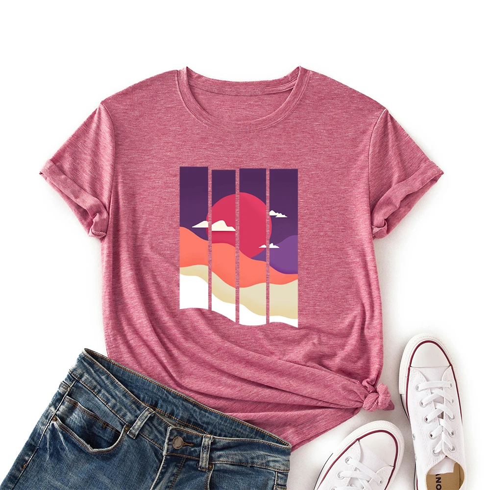 

Sunset Cloud Nature Scenery Shirt Women Short Sleeve Colored Casual T-Shirt Summer Graphic Tee Shirts Female Clothes Tops