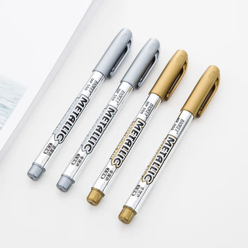 1pcs/2pcs DIY Metal Waterproof Permanent Paint Marker Pens Sharpie Gold And Silver 1.5mm Student Supplies Craftwork Pen |