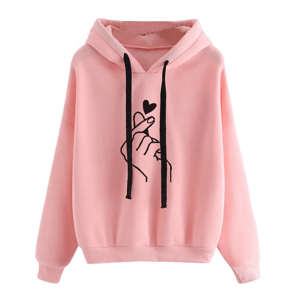 heart love Hoodies Sweatshirts 2020 Women Casual Kawaii Harajuku Fashion Punk for Girls Clothing European Tops Korean | Женская одежда