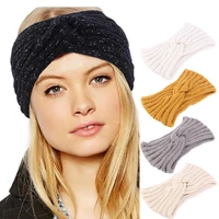 winter warm ear knitted headband turban for women crochet bow wide stretch solid hairband head wrap girls hairband accessories