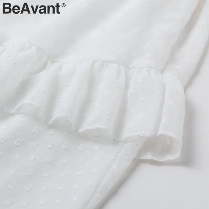 Женское богемное шифоновое платье BeAvant элегантное белое ажурное в горошек мягкое