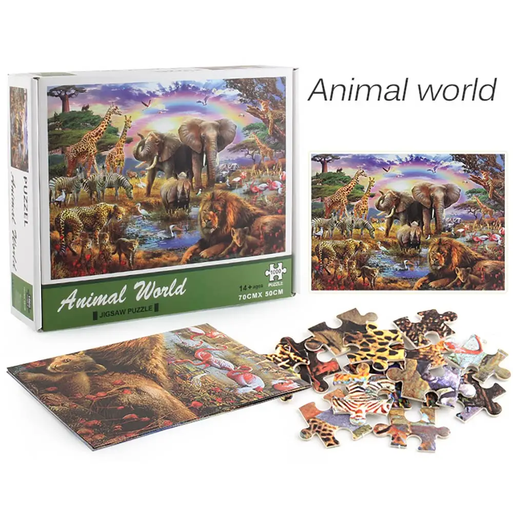 

1000 Pieces Elephant Lion Giraffes Animal Forest Animal Paradise Puzzle New Arrival Jungle Scene Adults Puzzle Wooden Education