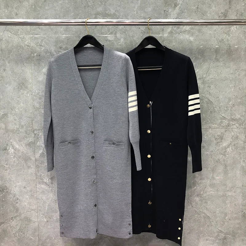 

Свитер TB THOM, осенне-зимняя модная брендовая одежда, тонкий кардиган из мериносовой шерсти, Без размера, с V-образным вырезом