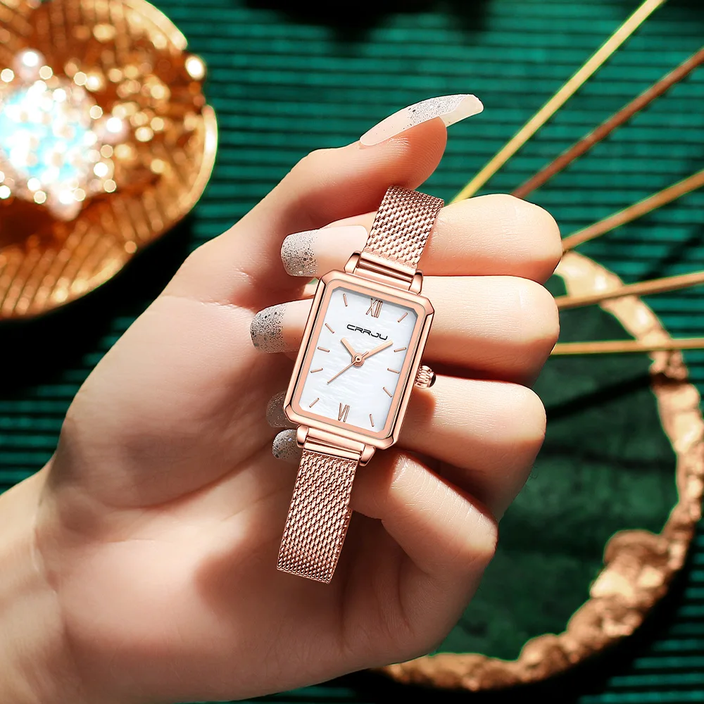 

New CRRJU Women Watch Top Luxury Brand Creative Design Steel Mesh Womens Watches Fashion Waterproof Analog Quartz Ladies Watches