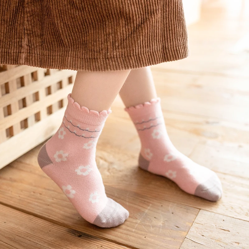 5 par/lote de calcetines de punto de algod&oacute;n con tira de estrellas para ni&ntilde;os y ni&ntilde;as, medias cortas c&aacute;lidas de A&ntilde;o Nuevo para ni&ntilde;os y mujeres-4