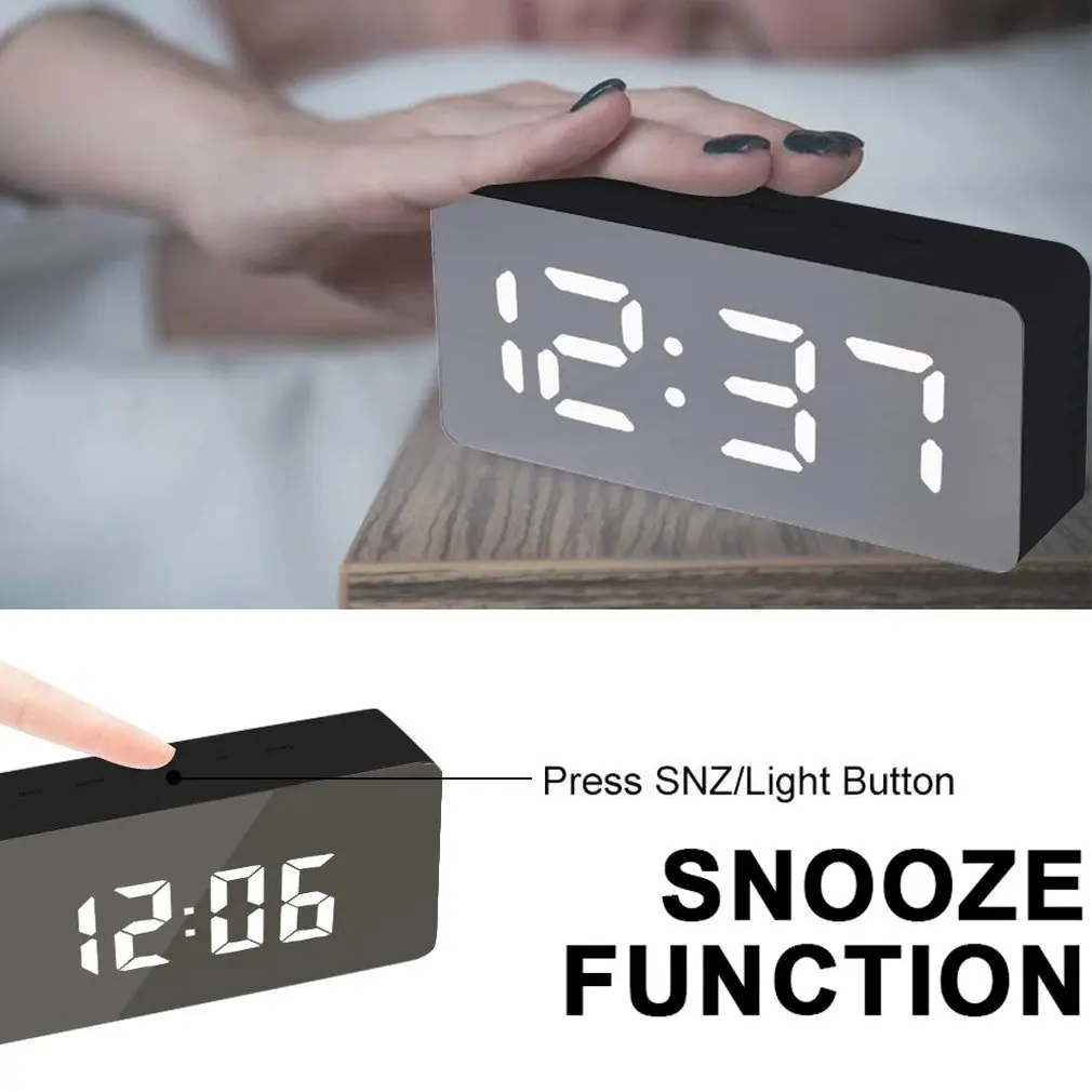 Цифровой зеркальный будильник со светодиодной индикацией температуры и