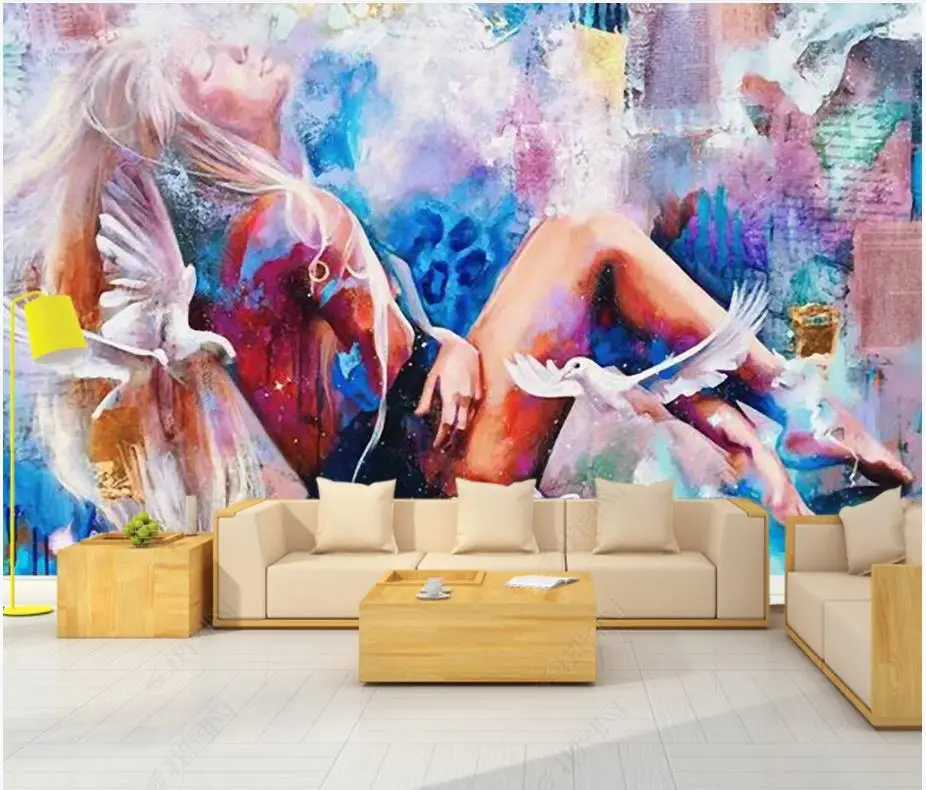 

Custom photo wallpaper for walls 3 d murals Beautiful European sexy beauty blue purple gorgeous bar KTV background wall papers