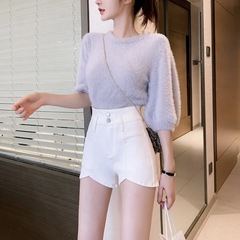 

2020 summer new high waist denim shorts women's loose pants thin ripped jeans for women denim pants for women Coated
