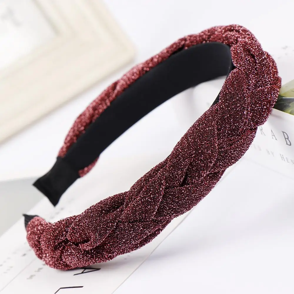 1 шт однотонная плетеная Мягкая повязка на голову для женщин широкая блестящая