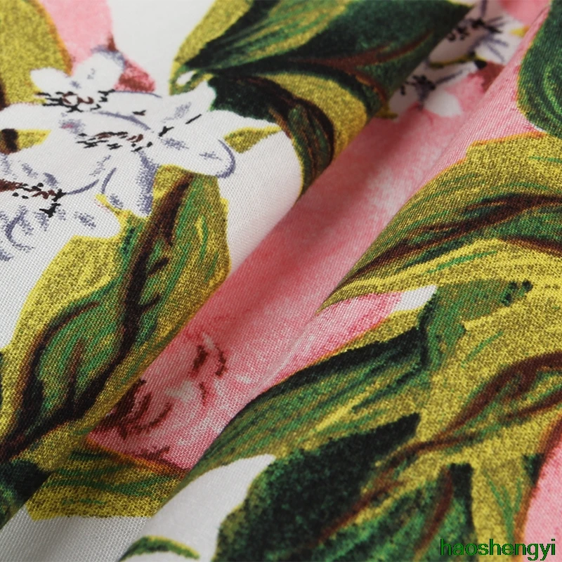 Spring and summer pink lemon printed cotton plain weave handmade diy clothing fabric half price | Fabric