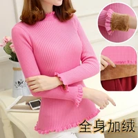 fleece sweater autumn and winter womens pullover half high neck high stretch slim short warm thick base sweater