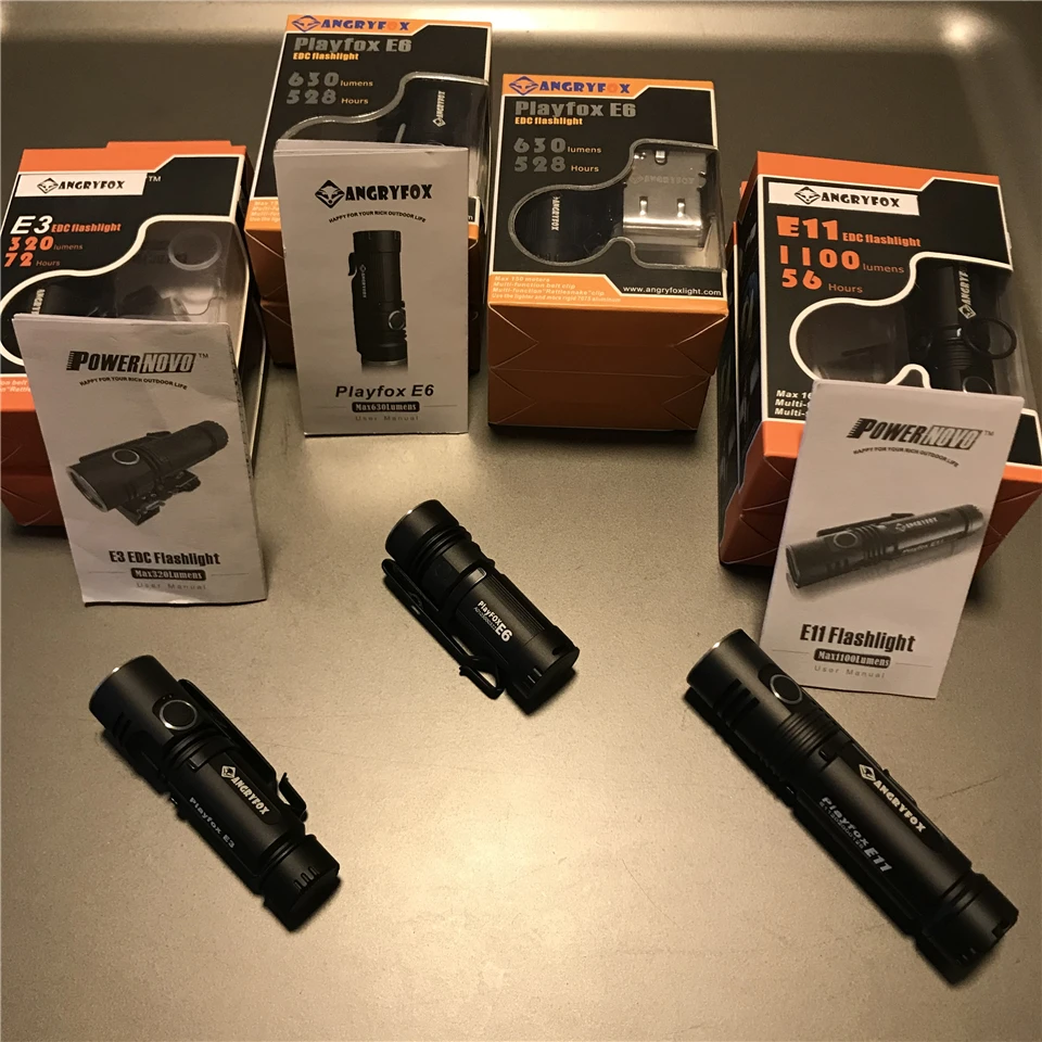 Angryfox E3 E6 E11 XML Cree светодиодный EDC вспышки светильник AA 16340 CR123 14500 18650 Батарея Отдых