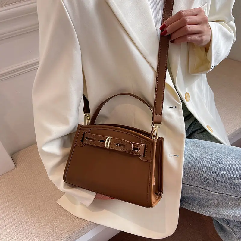 

Brown Beige Top-Handle Bags For Women 2022 New Trend Luxury Handbags Ladies Leather Medium Shoulder Bag With Short Handles