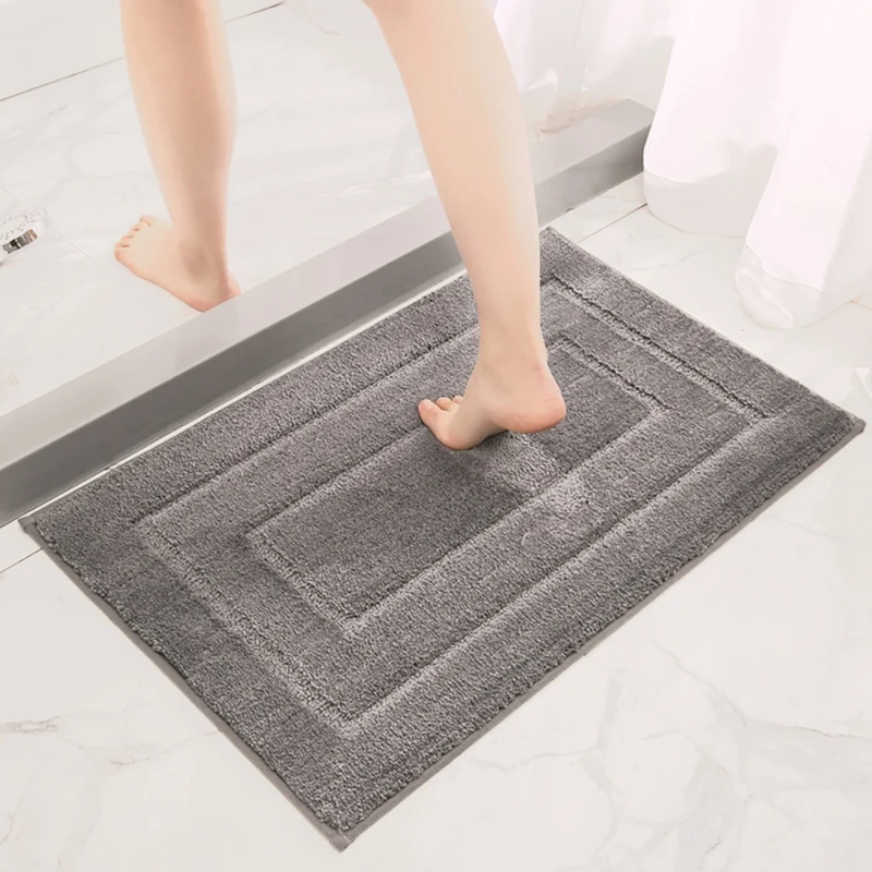 

1Pcs Bathroom Mats Luxury Soft Absorbent Plush Gray Bathroom Rugs-Non Slip For Tub Shower And Bath Room
