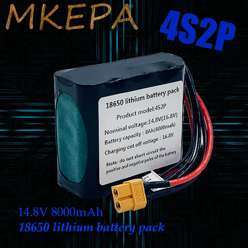 

Latest 4S2P 14.8V 8000mAh 18650 Battery Pack High Capacity UAV Rechargeable Battery for Various RC Airplane Drone Quadrotor XT60