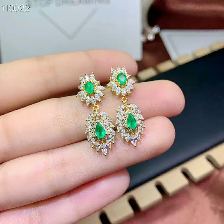 Женские серьги подвески из серебра 925 пробы с изумрудом|Серьги-подвески| |