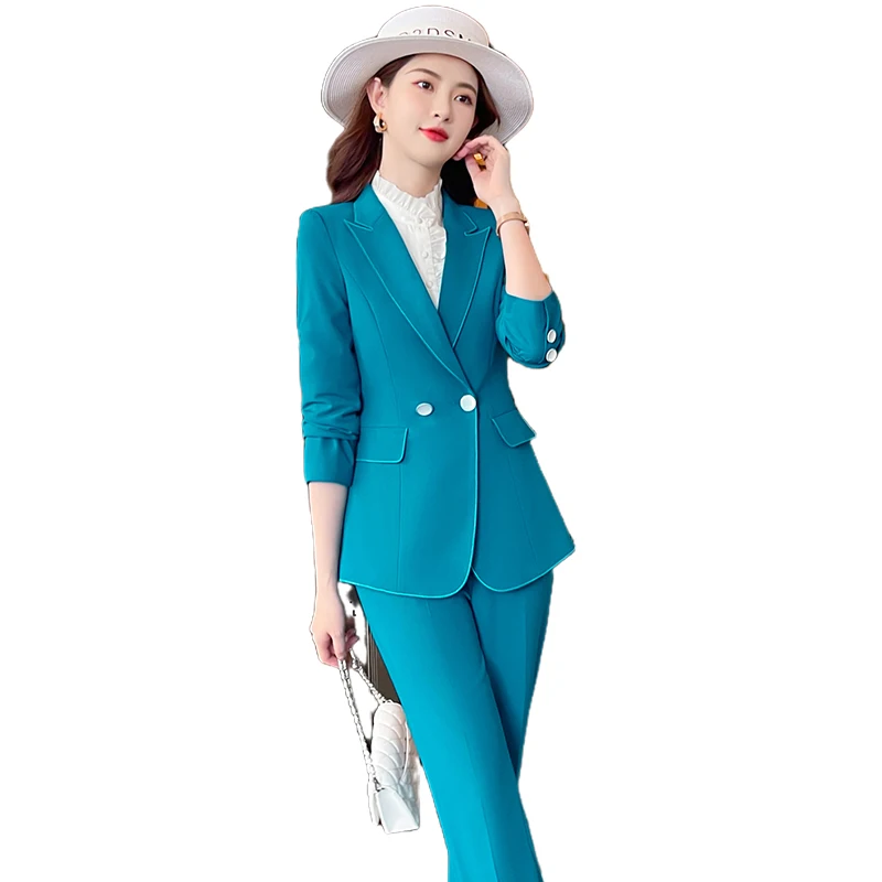 Lenshin High quality Women Pant Suit Fashion Formal Lady Office Blue Business Blazer Suit Qualities Work Clothes 2 piece suits