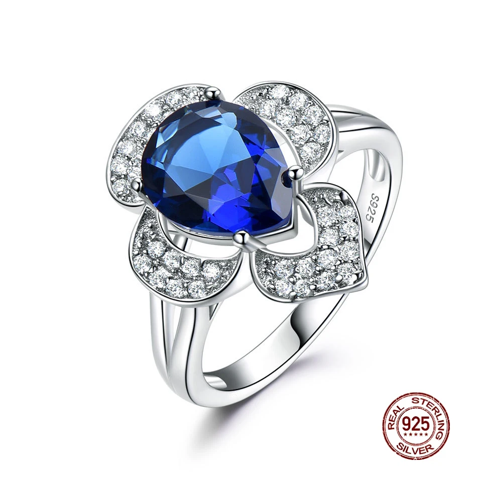 

Luxury Brand Real S925 Sterling Silver Rings Sapphire Flower Fine Jewelry Fastness Finger Ornament Ring Accessories Engagement