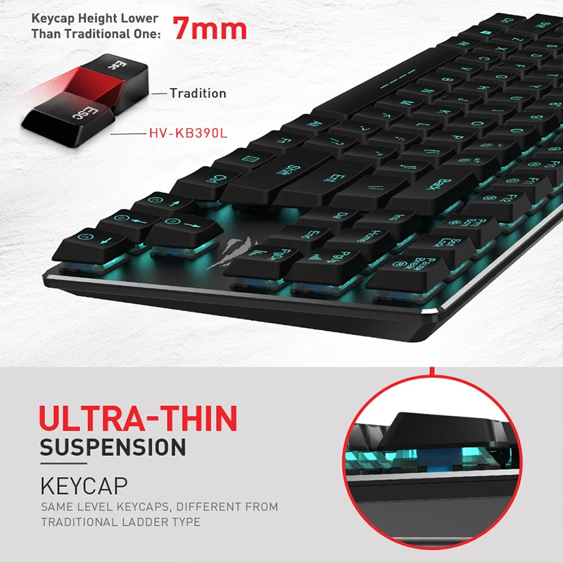 Havit игровая механическая клавиатура с подсветкой Проводная экстра-тонкая и