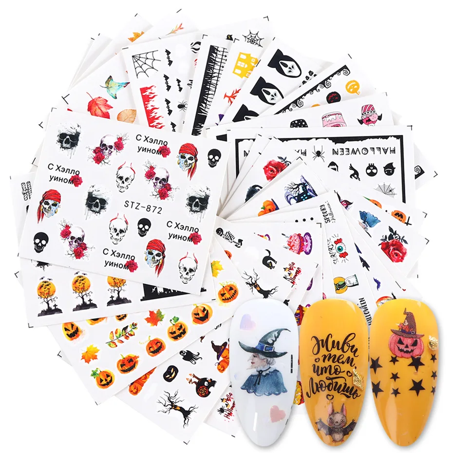 

Nail stickers Halloween witch pumpkin skull cute horror style nail sticker Nail Art Decoration Nail Tools Manicure 24 sheets
