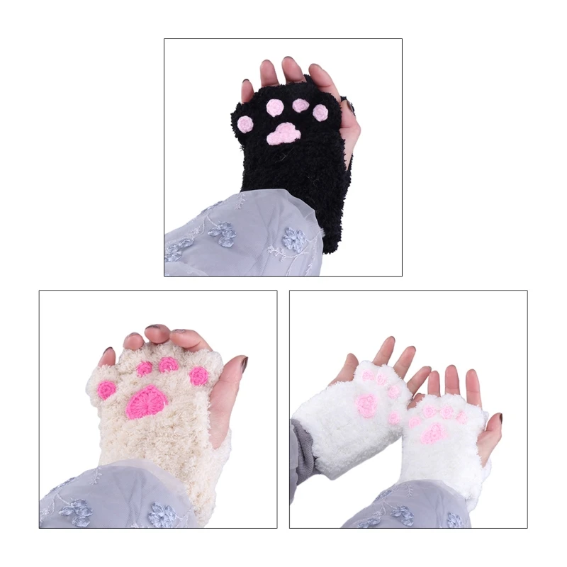 

573B плюшевый медведь коготь перчатки зимняя кошка искусственная половина пальца варежки товары Вечерние