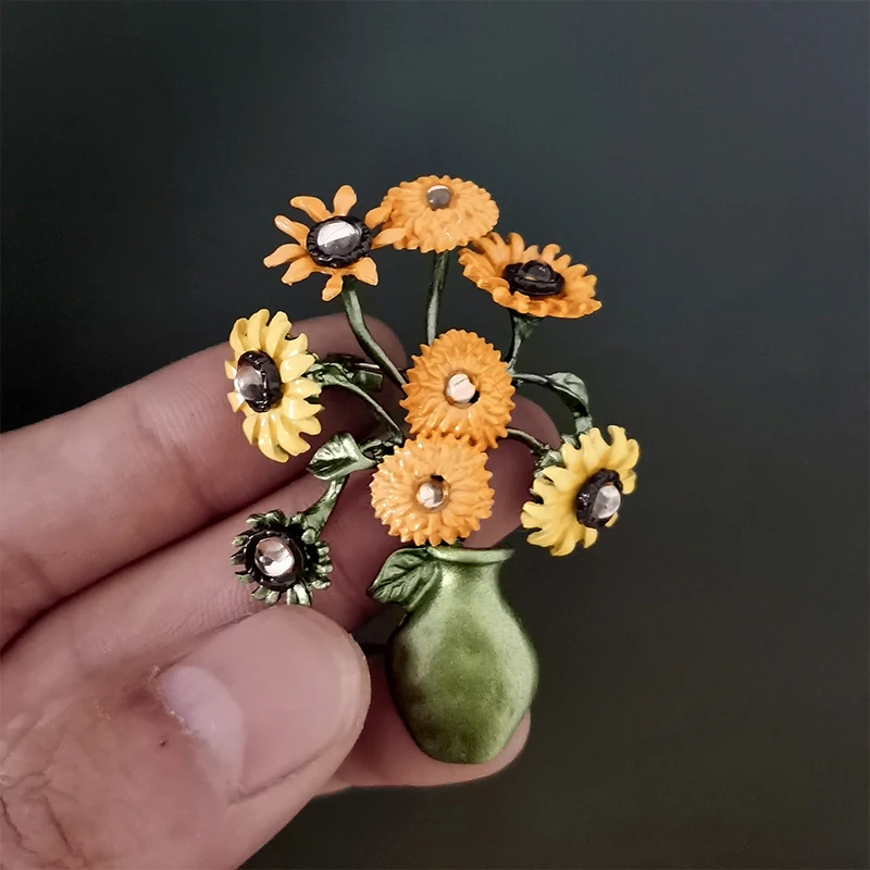 

Retro sun flower Brooch Custom sunflower rhinestone corsage Brooches for Bag Clothes Coat sweater Lapel Jewelry Gifts for lovers