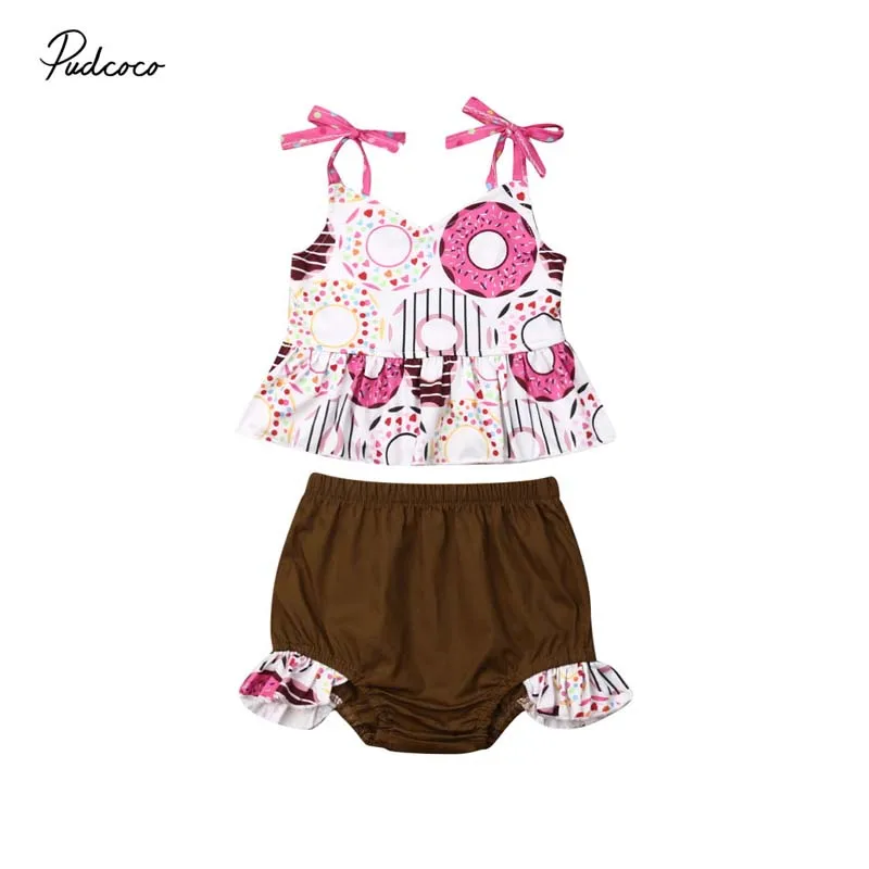 2019 Детская летняя одежда для маленьких девочек платье рубашка с пончиком верх