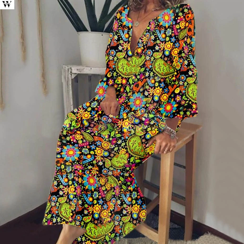 Женское винтажное платье-багги в стиле бохо длинное повседневное праздвечерние