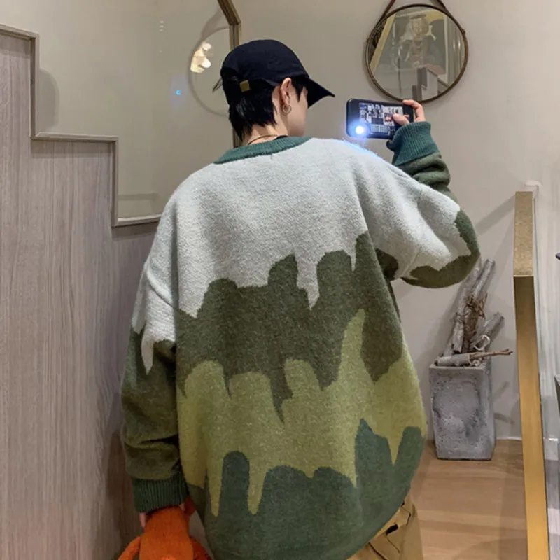 

Oversized Mens Knitted Sweater Men Patchwork Sweaters Jumper Pullover Hip Hop Harajuku Casual White Sweater Men