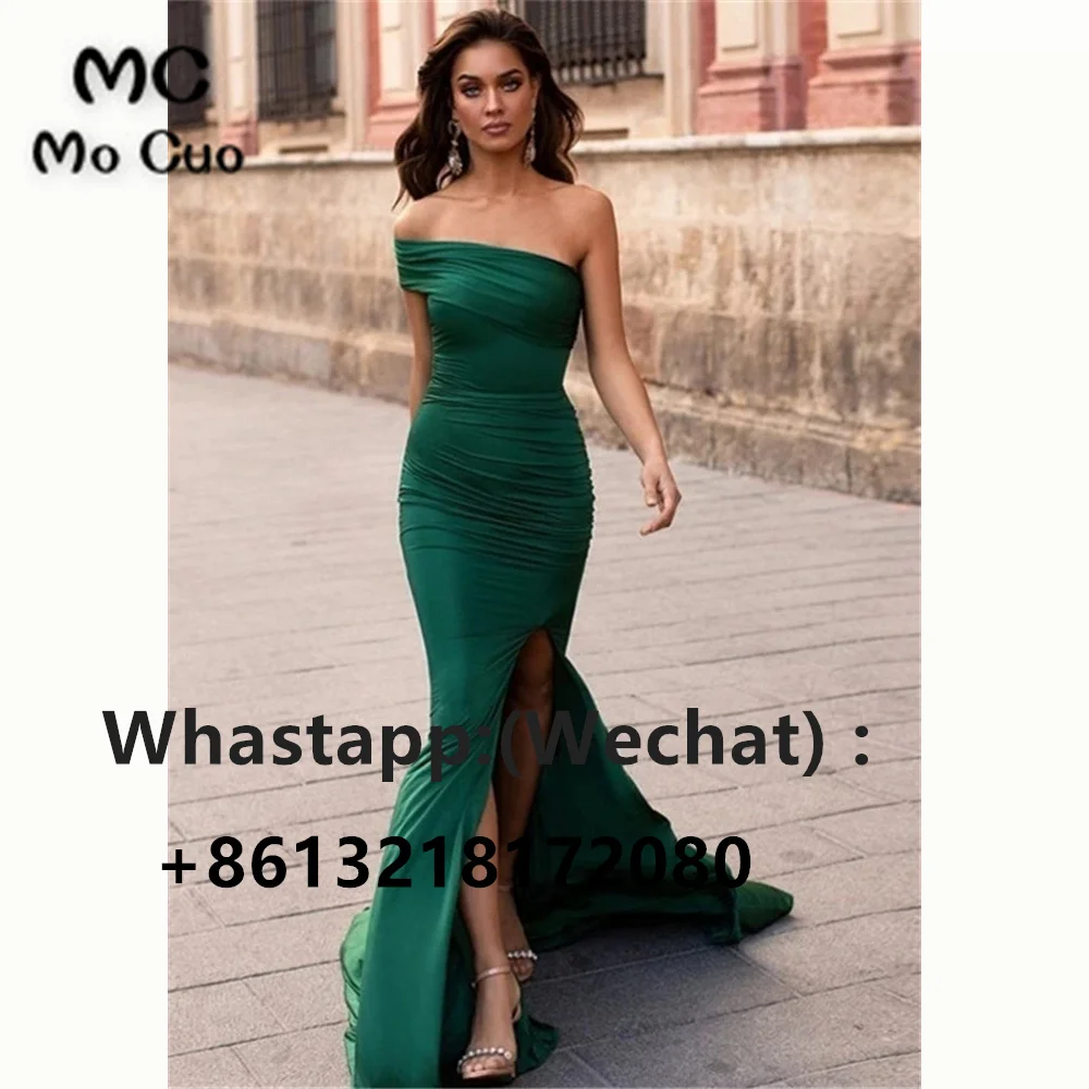 Женское вечернее платье на одно плечо длинное эластичное атласное с Боковым